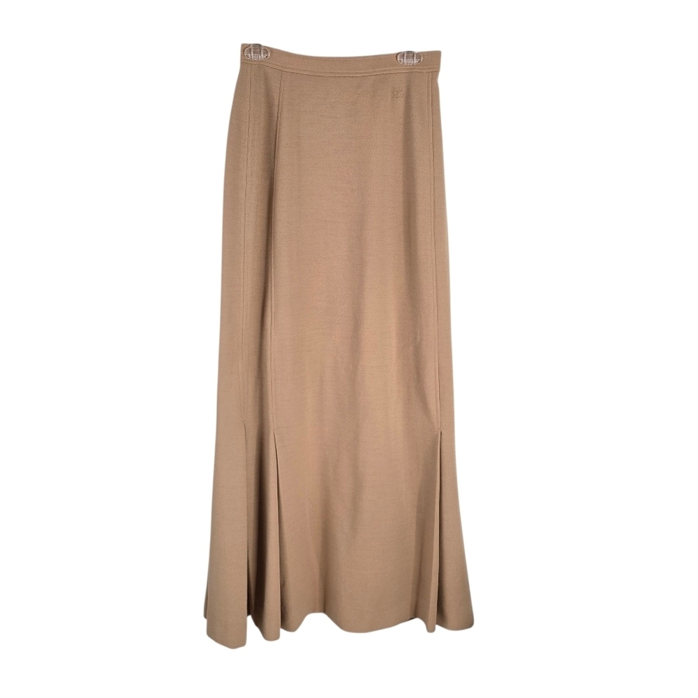 Vintage Givenchy Sport Camel Pleated Hem Maxi Skirt Size 10 Wool Blend